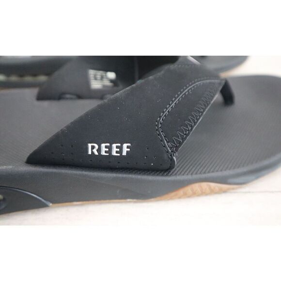 Reef Men\'s Sz 14 Black/Silver Fanning Flip-Flop Sandals w/Built-In Bottle Opener main image 9